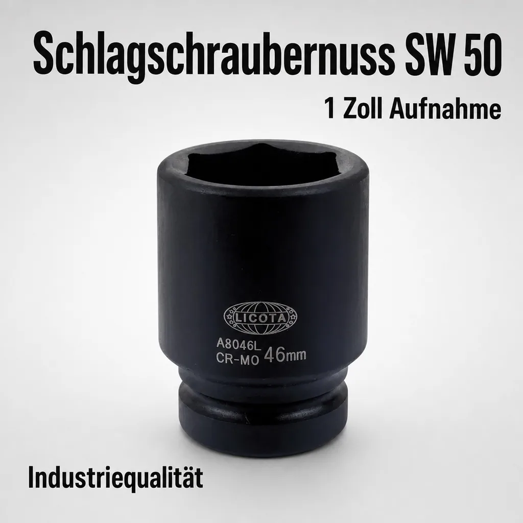 1 Zoll Nuss, Schlagschraubernuss SW 50, lange Ausführung