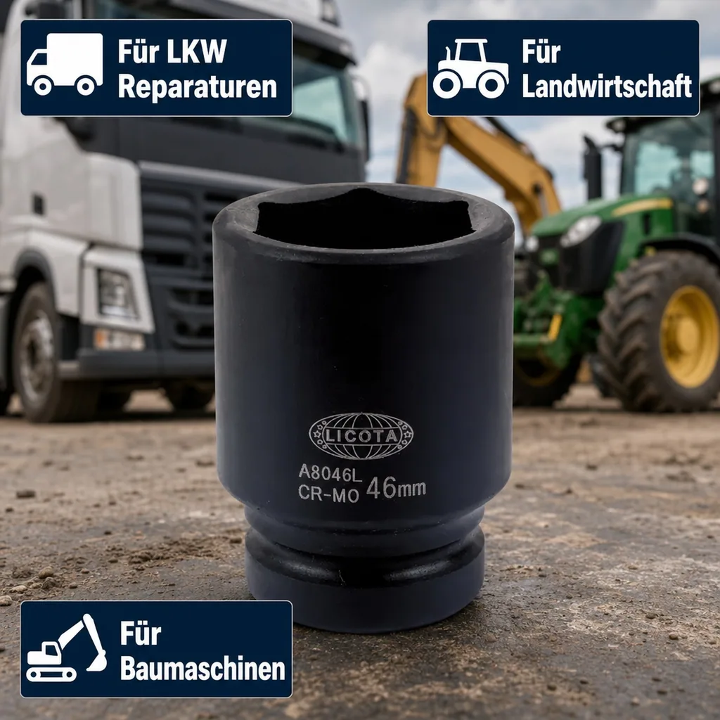 1 Zoll Nuss, Schlagschraubernuss SW 50, lange Ausführung