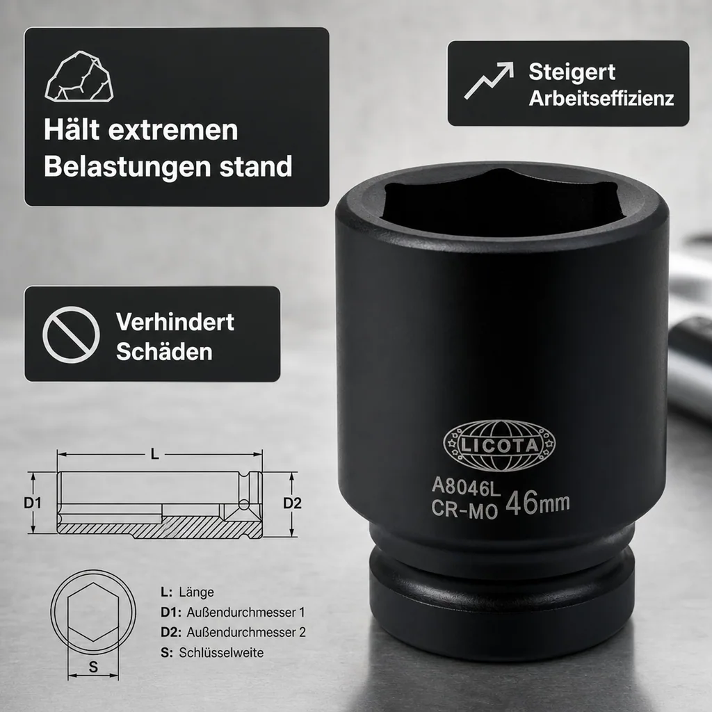 1 Zoll Nuss, Schlagschrauber Nuss, 55mm Nuss, SW 55, lange Ausführung