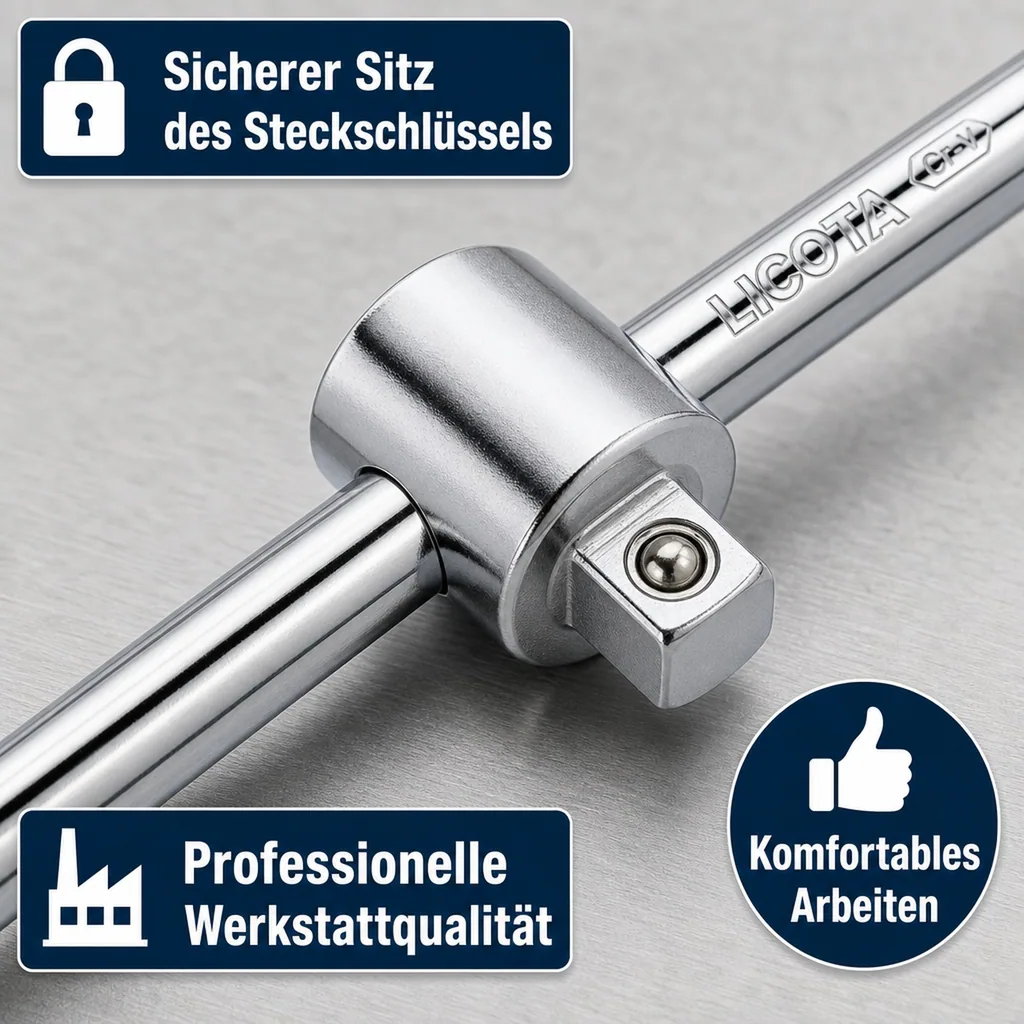 1/2 Zoll Gleitgriff, Cr-V Werkzeug, 300mm, Steckschlüssel