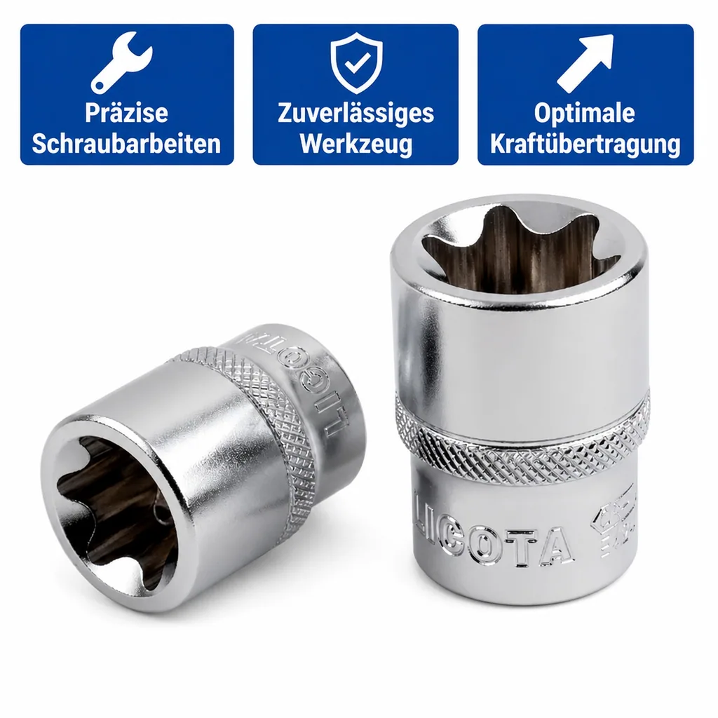 Innensechskant Nuss E18, Aussen Stecknuss, 1/2 Zoll, CrV Stahl Werkzeug