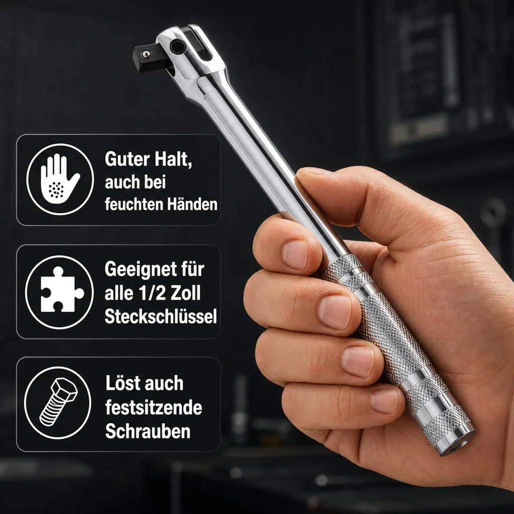 Gelenkgriff 1/2 Zoll, Quergriff, Drehstange 450mm, Werkzeug
