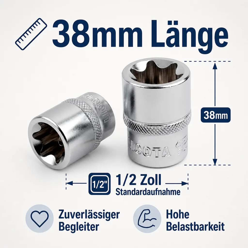 Aussen Innensechskant Nuss E24, 1/2 Zoll, CrV, Schraubwerkzeug