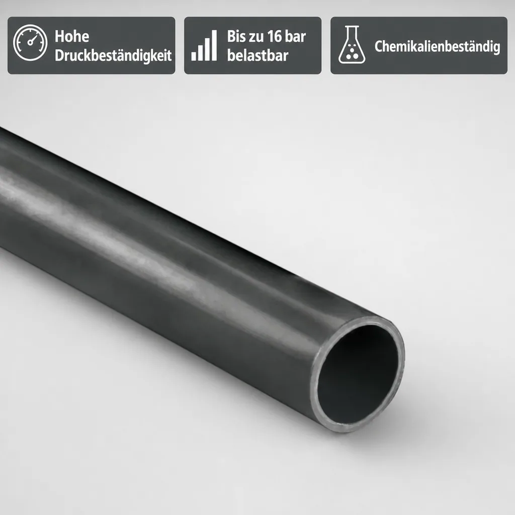 PVC Rohr 20mm, Druckrohr PN16, 1m Länge, PVC-U, 16 bar