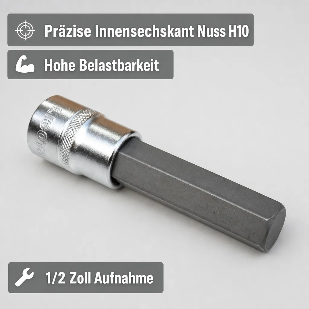 Innensechskant Nuss 1/2 Zoll H10, Langer Innensechskant Bit, S2 Stahl
