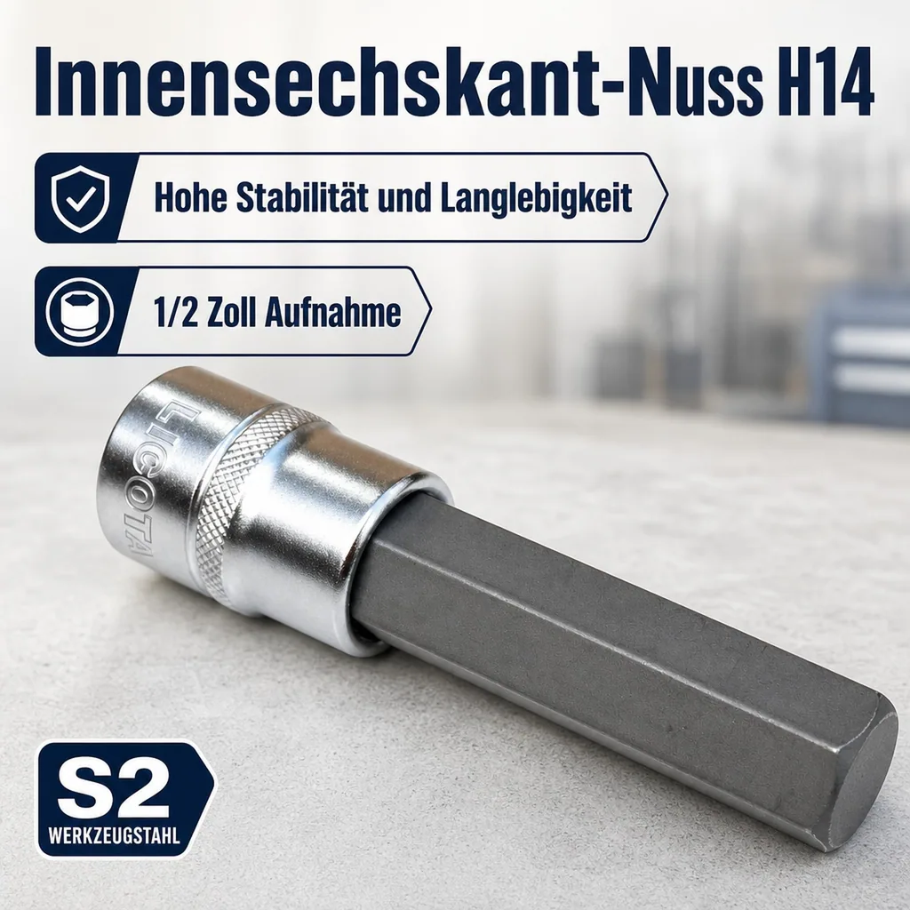 Innensechskant Nuss 1/2 Zoll, H14, Stecknuss, S2 Werkzeugstahl