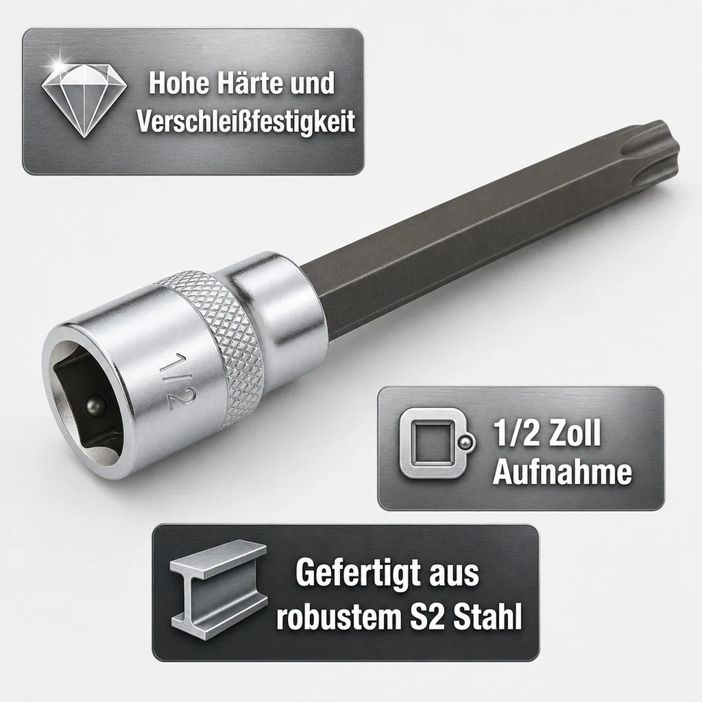 Innensechskant Nuss T40, 1/2 Zoll, S2 Stahl, Industriequalität