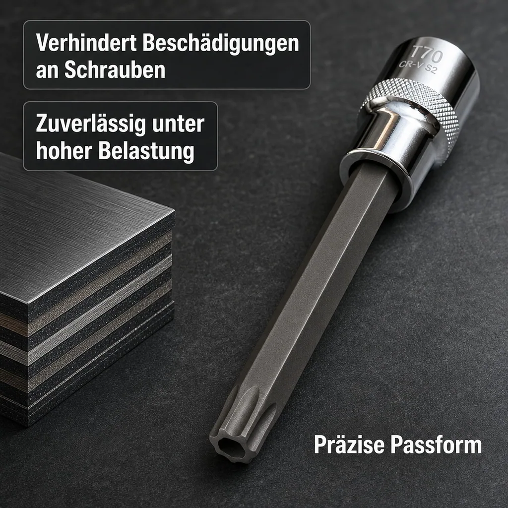 1/2 Zoll Innensechskant Nuss T70, Lange Stecknuss, S2 Stahl Stecknuss
