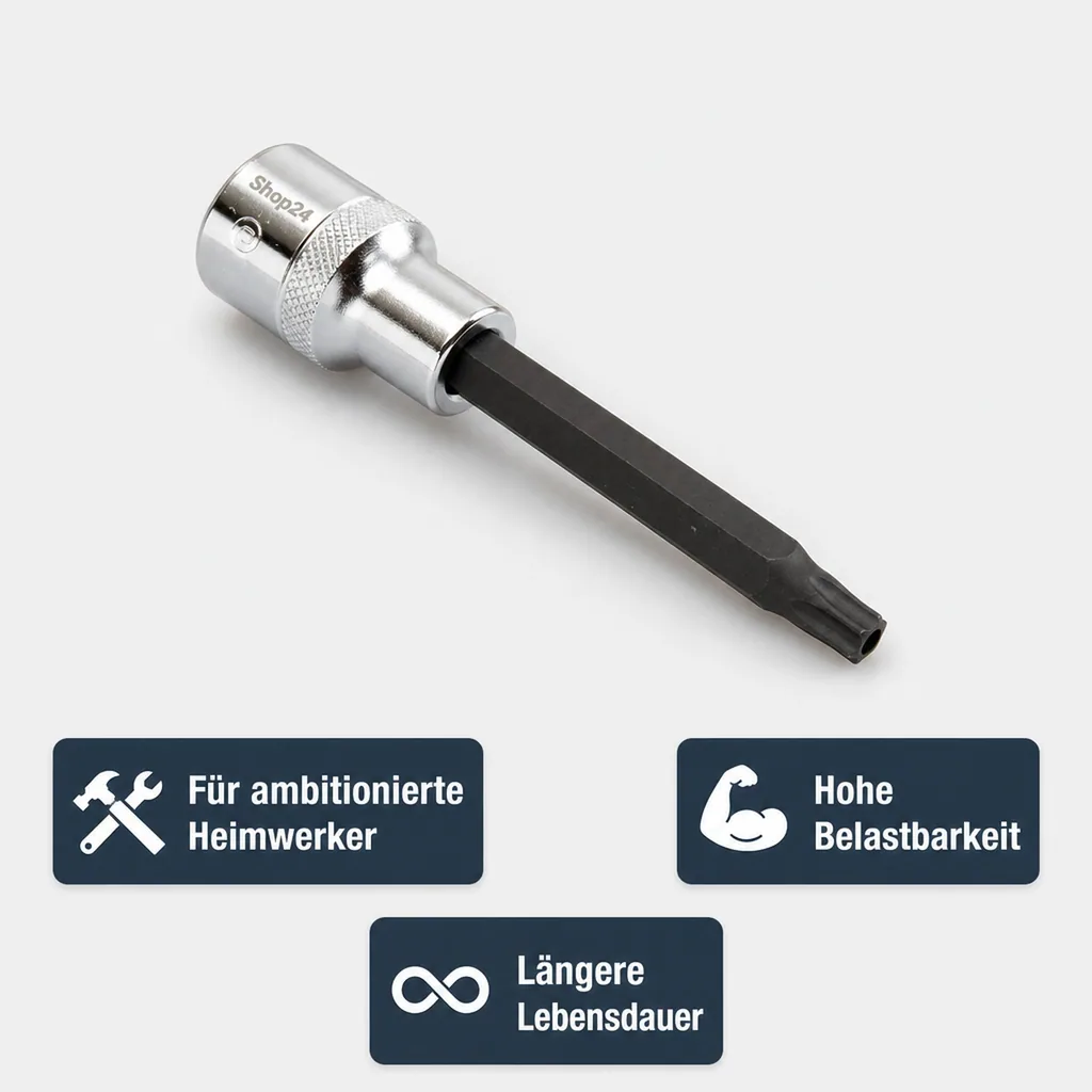 Innensechskant Nuss 1/2 Zoll, lang, T25, -Shop24, mit Stirnloch, 100mm, S2 Stahl