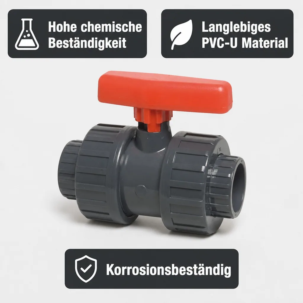 PVC-U Kugelhahn 20mm, Muffe, PN16, Fitting