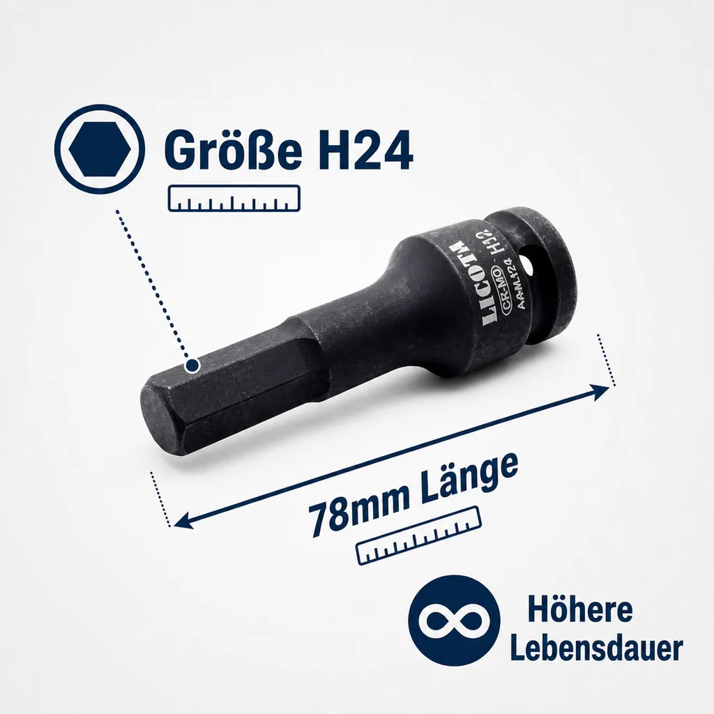 1/2 Zoll Innensechskant Nuss, Innensechskant Nuss H24, Cr-Mo Stahl, Innensechskant