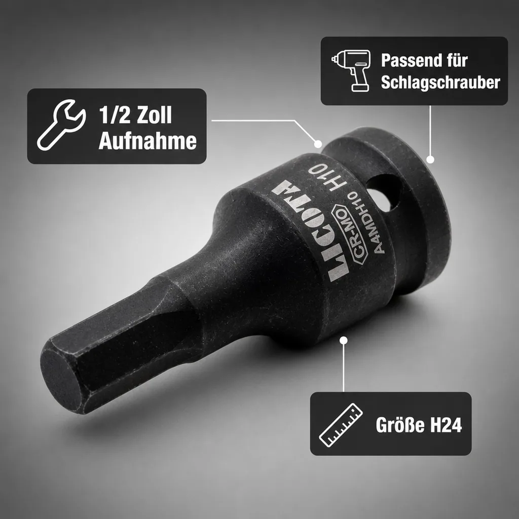 Innensechskant Nuss 1/2 Zoll, H24, Cr-Mo Schlagschrauber Nuss