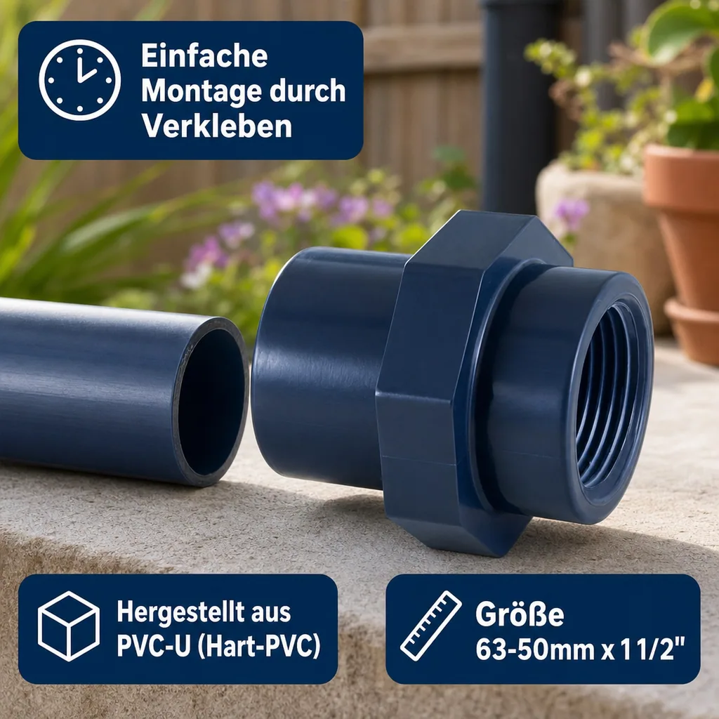 PVC Fittings, Übergangsmuffe PVC-U, 63-50mm x 1 1/2", PN10