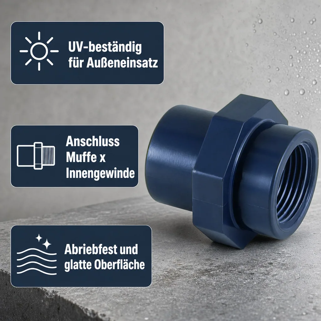 PVC Fittings, Übergangsmuffe PVC-U, 63-50mm x 1 1/2", PN10