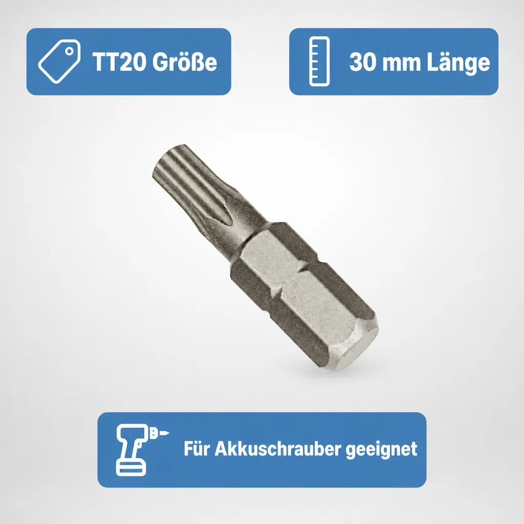 Innensechskant Bit, TT20, 1/4 Zoll, mit Stirnloch