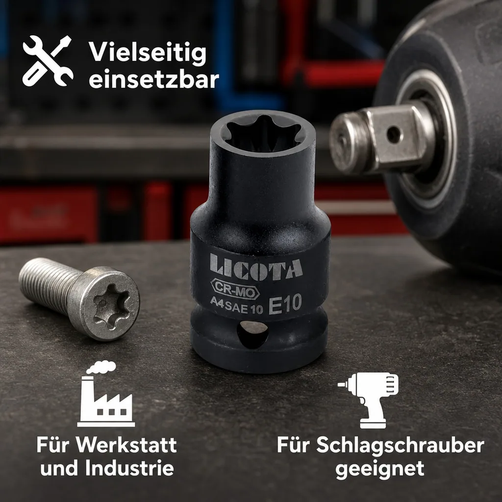 Innensechskant Nuss, Schlagschrauber Nuss, Aussen Innensechskant E10, 1/2 Zoll, 38mm