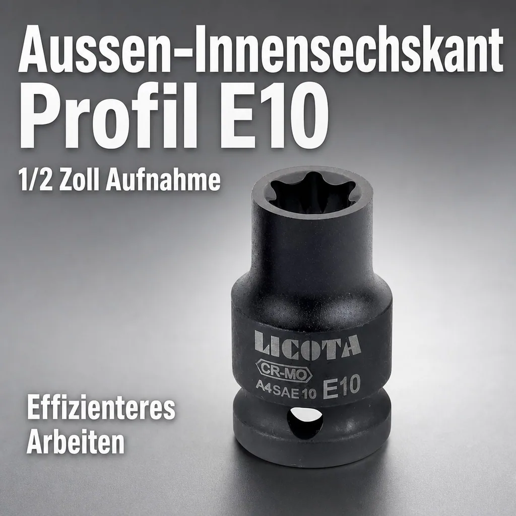 Innensechskant Nuss, Schlagschrauber Nuss, Aussen Innensechskant E10, 1/2 Zoll, 38mm
