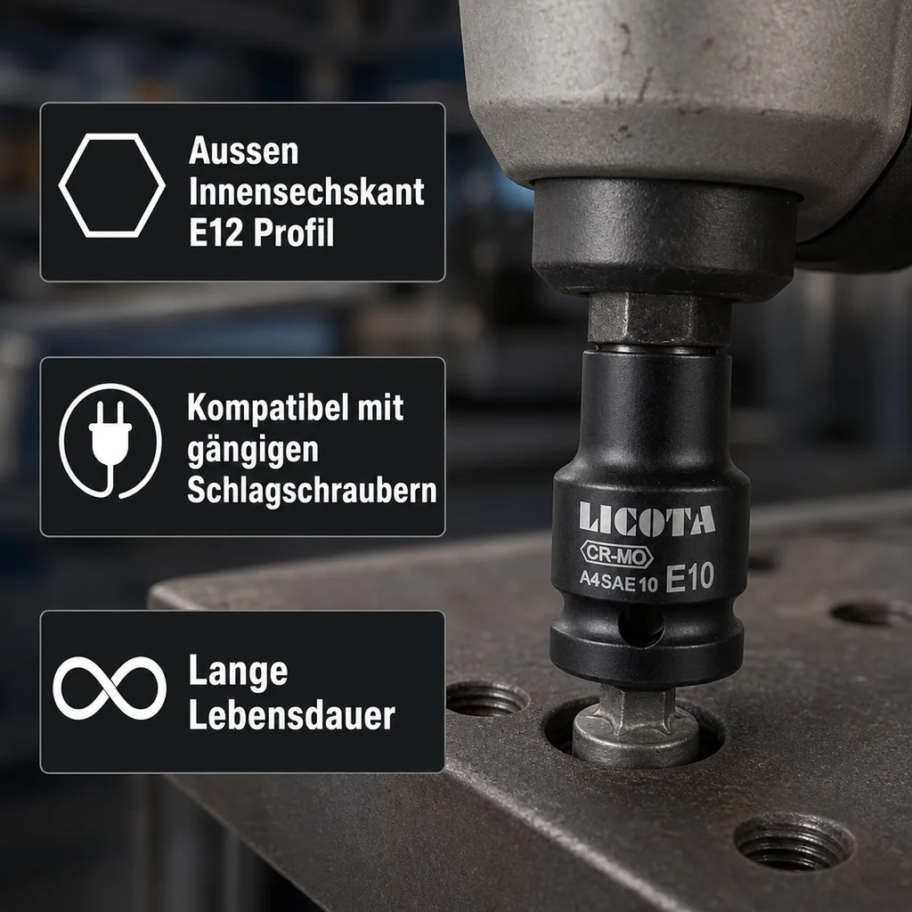 Innensechskant Nuss 1/2 Zoll, Schlagschrauber Nuss Innensechskant, Aussen Innensechskant E12, Cr-Mo