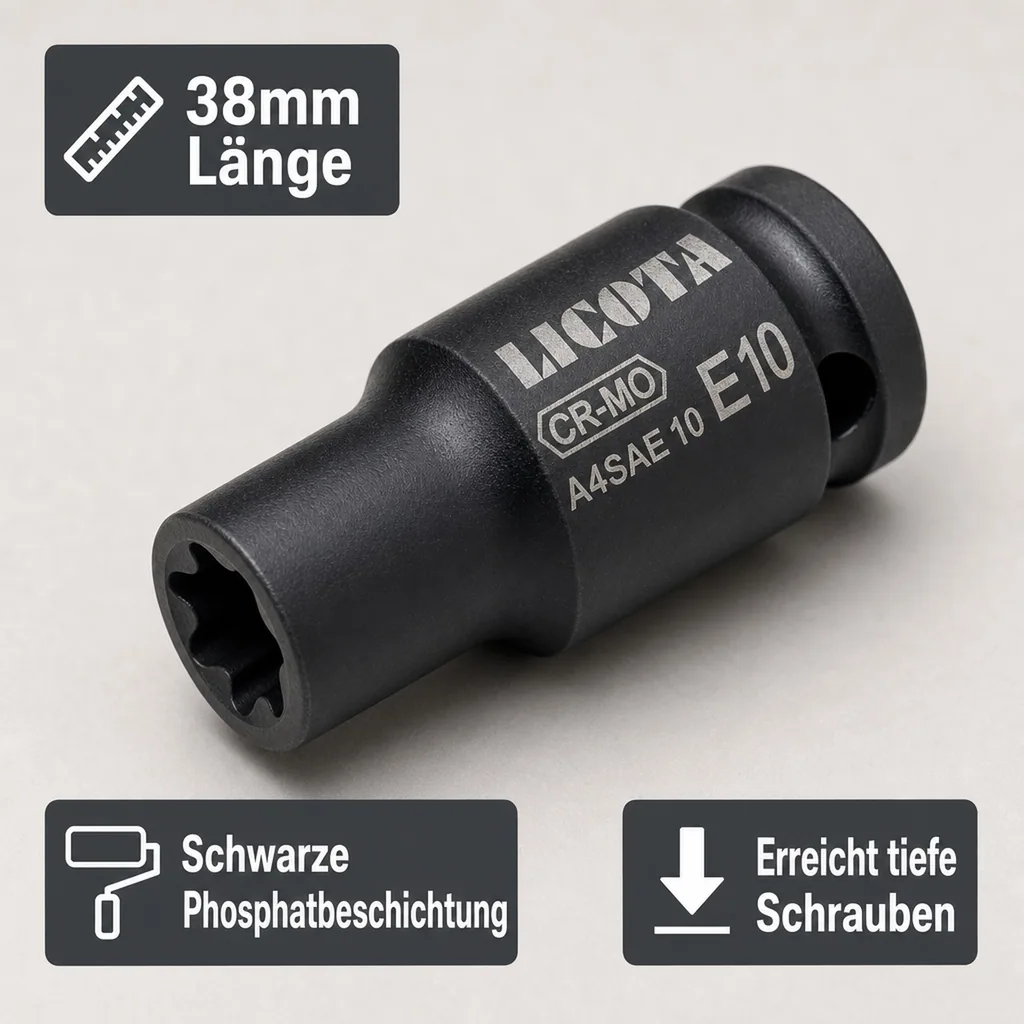 Schlagschraubernuss, Innensechskant Nuss E14, Aussen Innensechskant, 1/2 Zoll, Cr-Mo