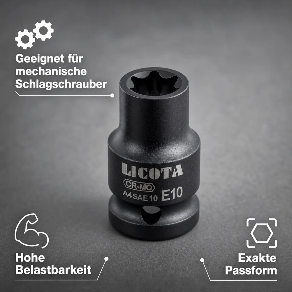 Innensechskant Nuss, Schlagschraubernuss Aussen Innensechskant E16, 1/2 Zoll, Cr-Mo