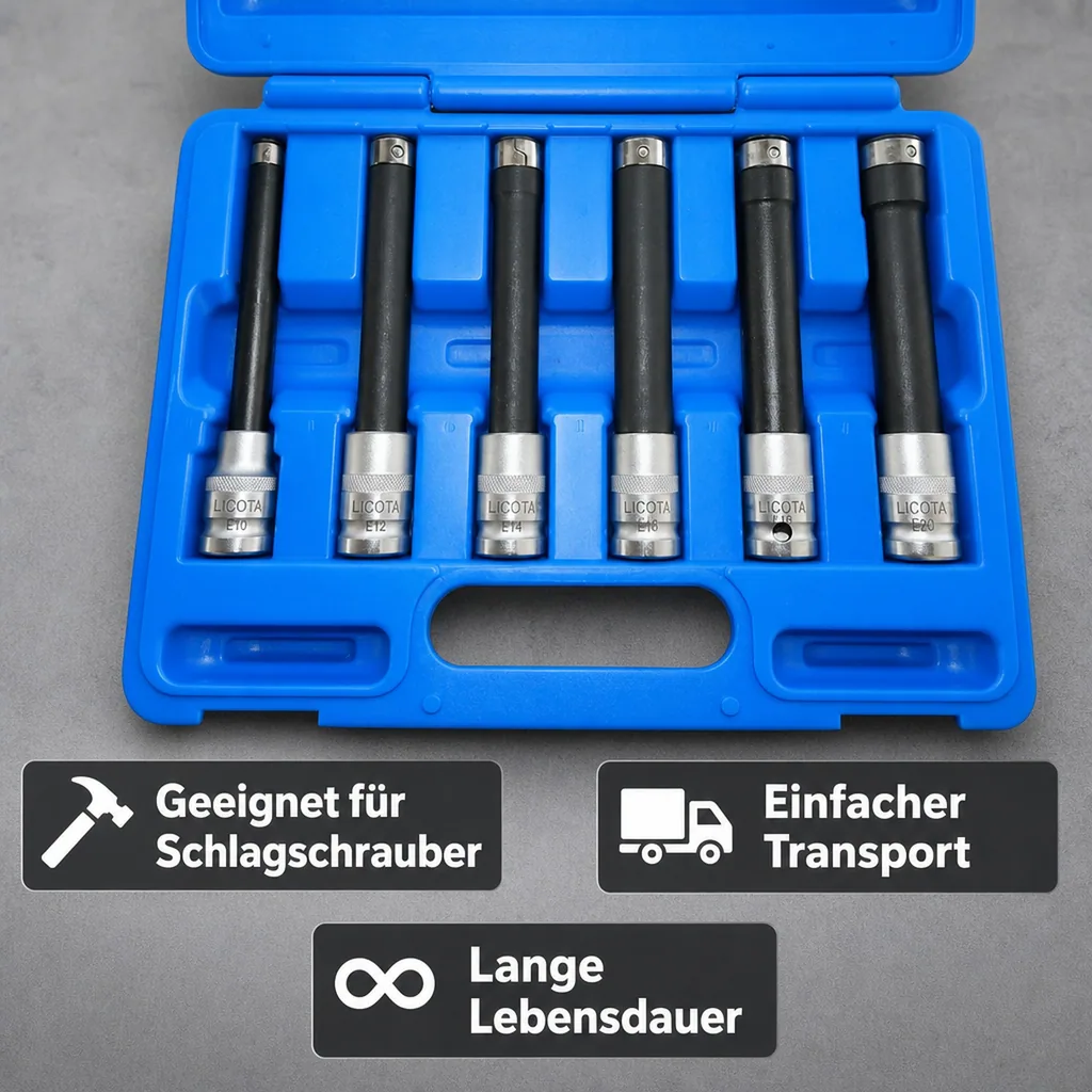Innensechskant Nuss Satz, Aussen Innensechskant Nuss, E-Profil E10-E20, 1/2 Zoll
