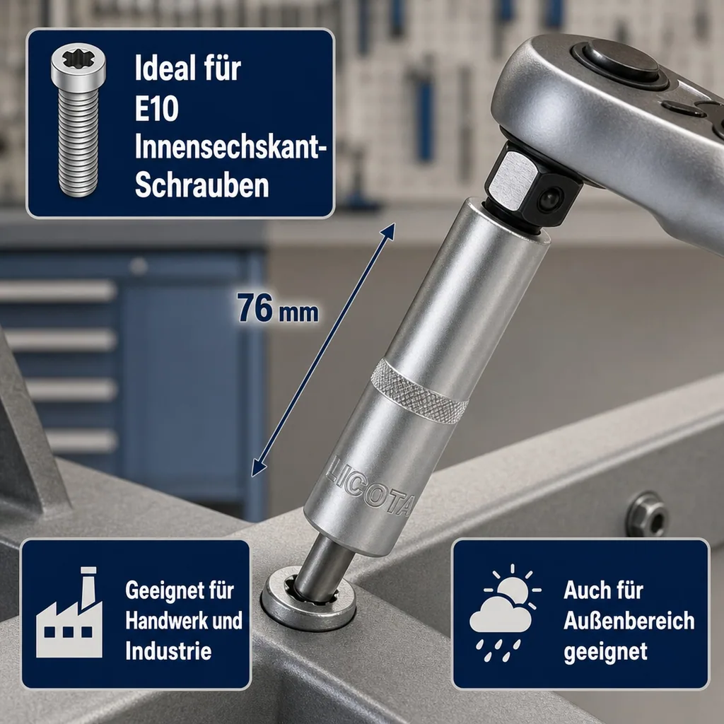 Innensechskant Nuss E10, Aussen Innensechskant 1/2 Zoll, Werkzeugnuss