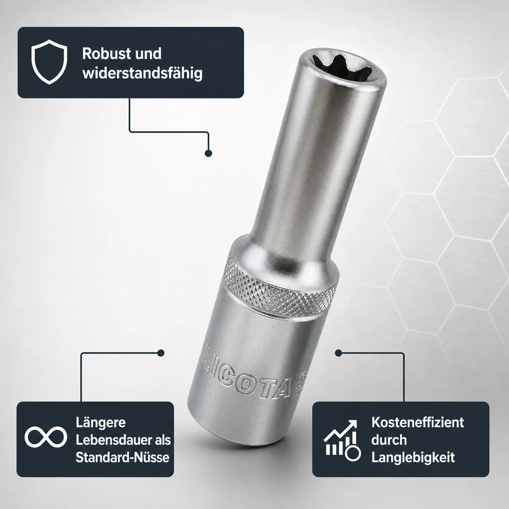 Innensechskant Nuss E10, Aussen Innensechskant 1/2 Zoll, Werkzeugnuss