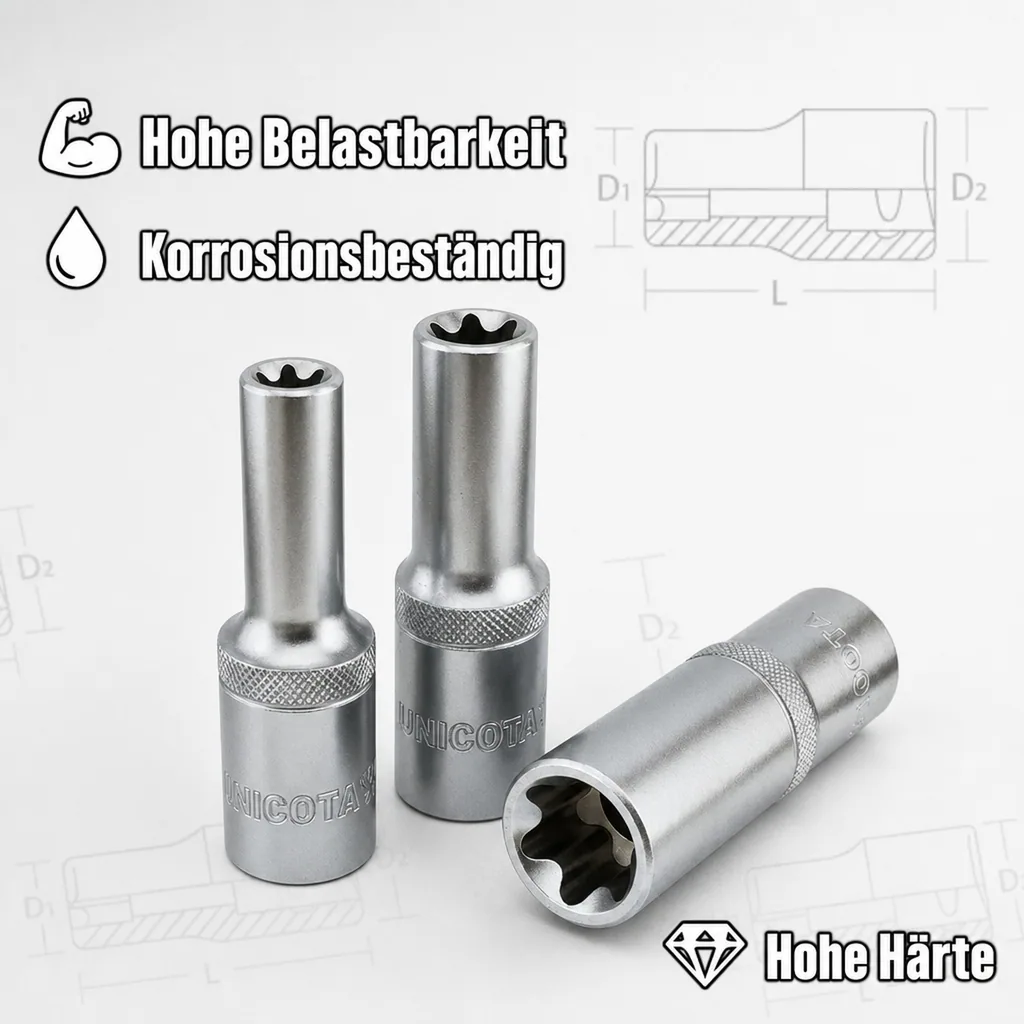 Innensechskant Nuss E12, Aussen Innensechskant, 1/2 Zoll, CrV, 76mm -