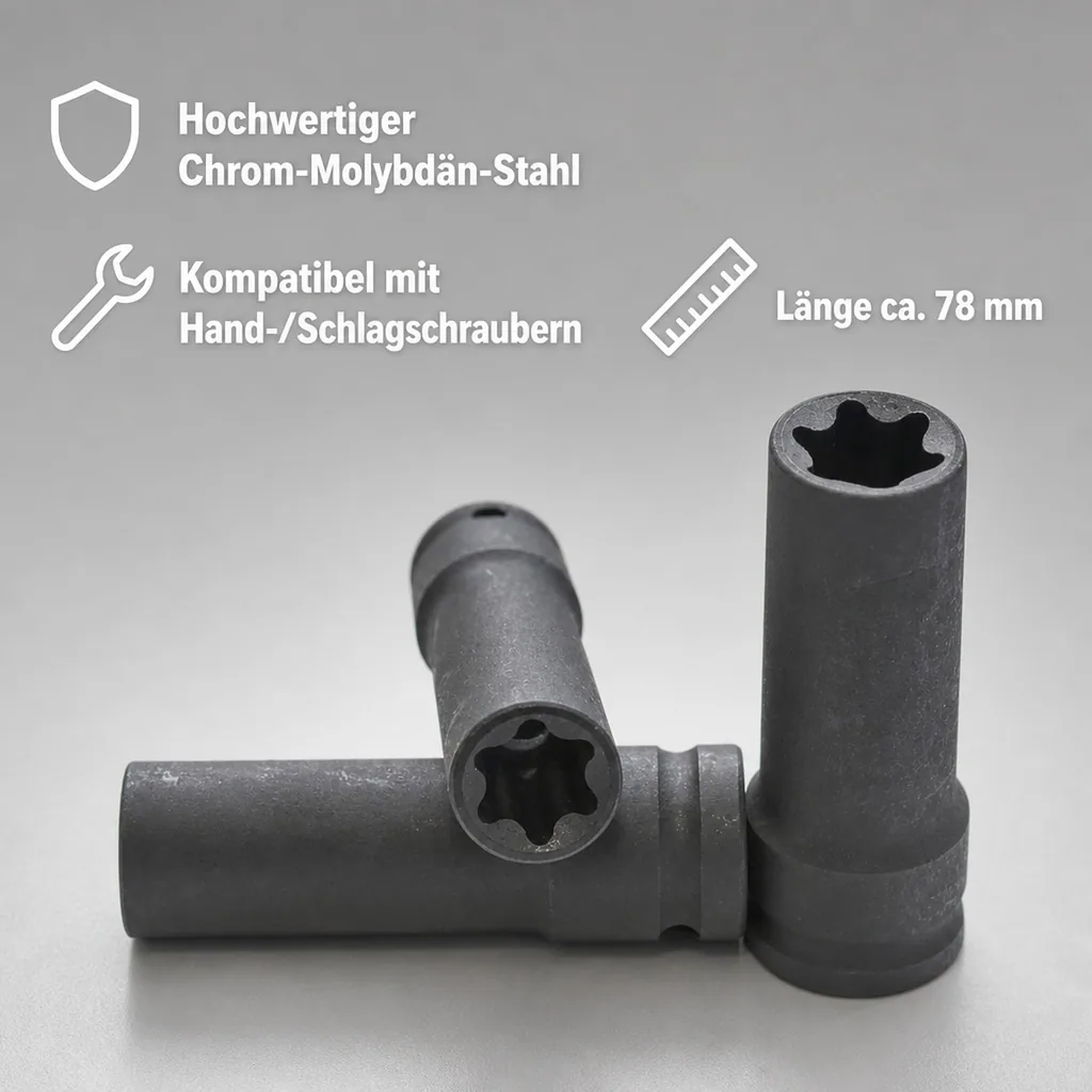 Schlagschraubernuss, Aussen Innensechskant E12, 1/2 Zoll, Cr-Mo