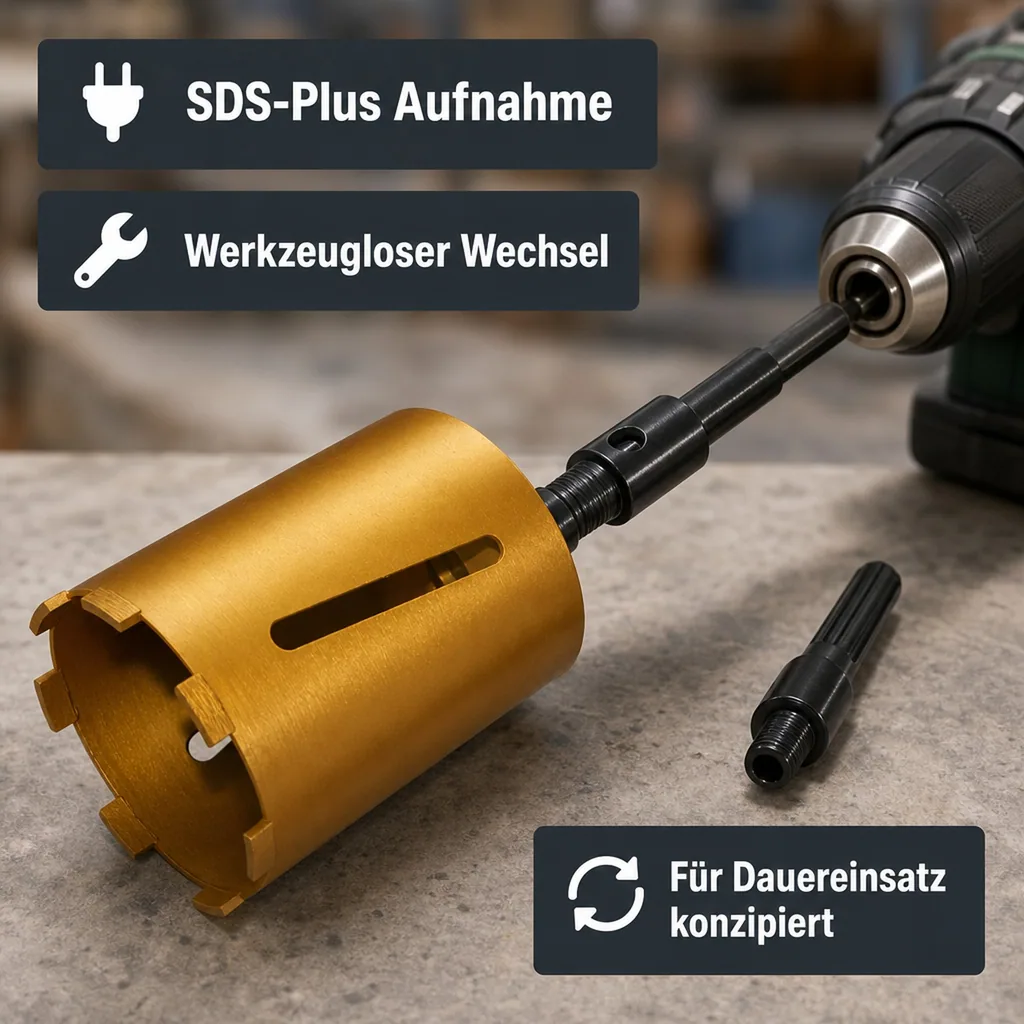 Diamantbohrkrone, Kernbohrer 120mm, SDS Plus Aufnahme – ohne Zentrierbohrer