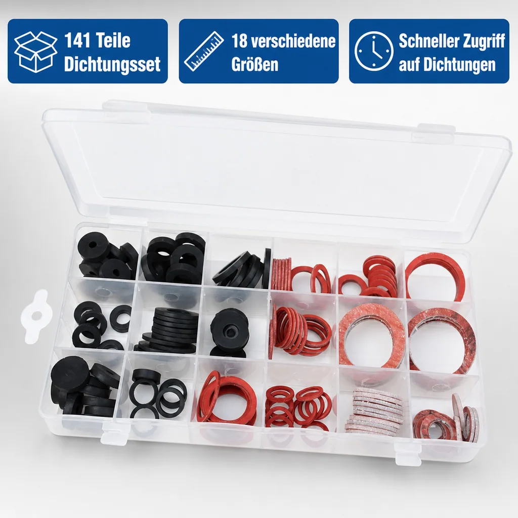 Sanitär Dichtungen Set, 141-teilig, Gummidichtungen, O-Ringe Sortiment, inkl. Box
