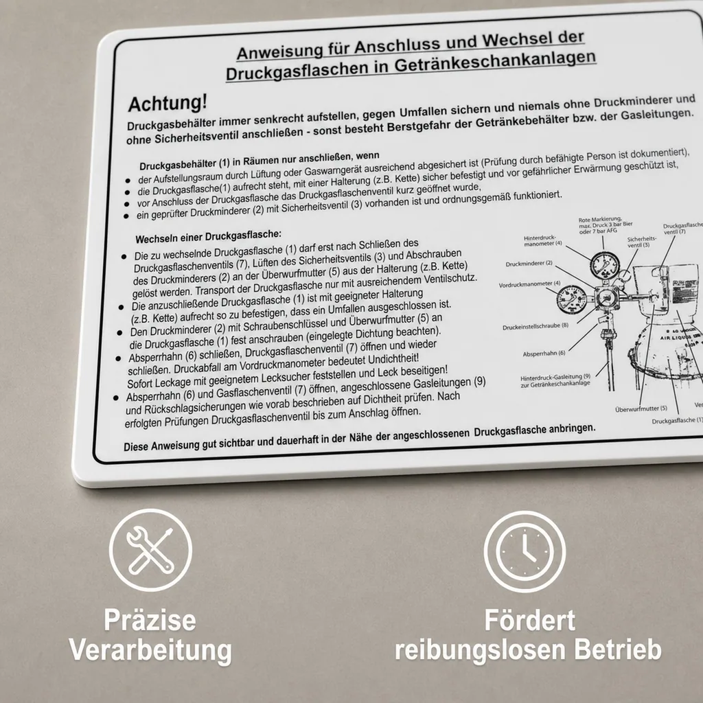 „Anweisung“, Schild aus Kunststoff