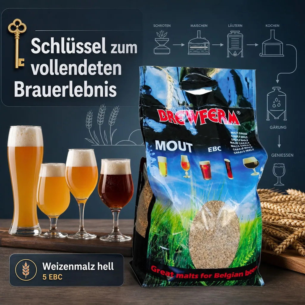 Weizenmalz hell 5 EBC (1 kg): Basismalz für köstliches Weizenbier mit einzigartiger Note