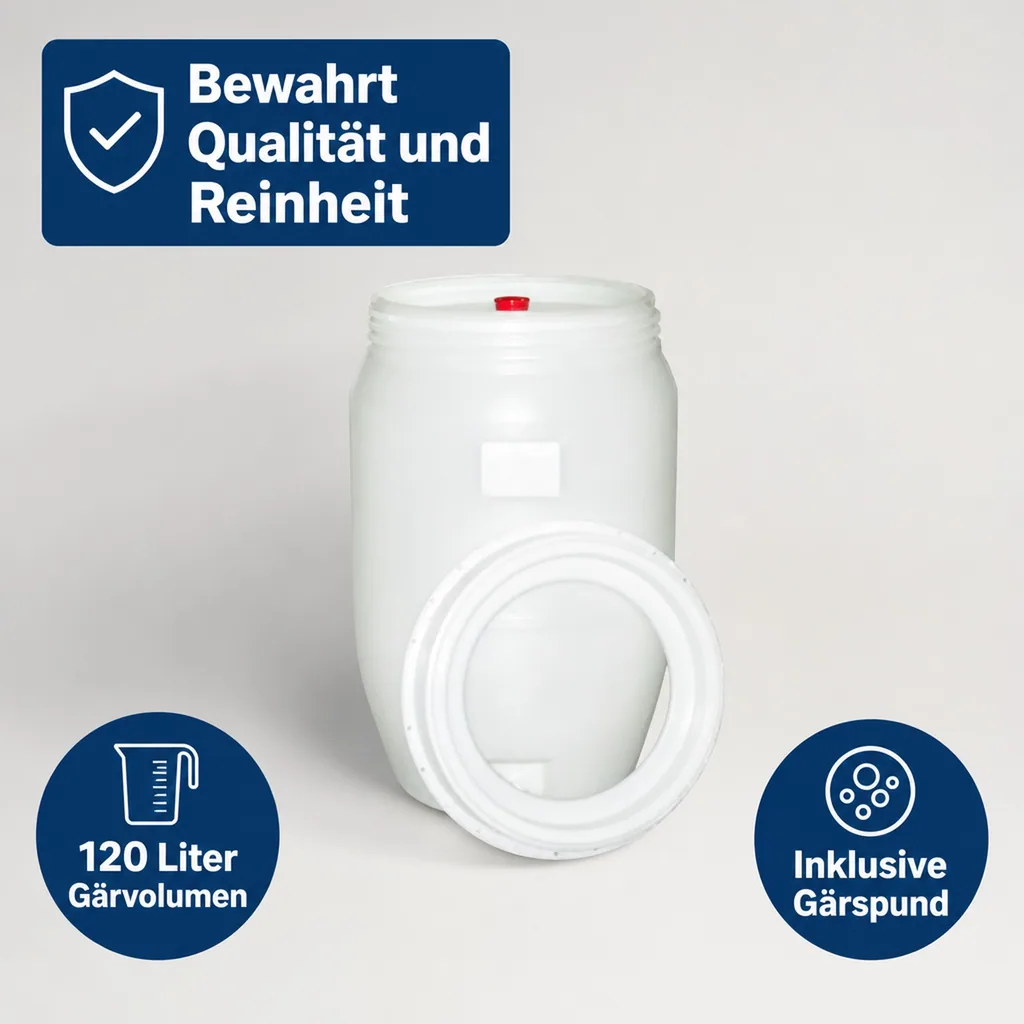 Kunststofffass, Gärfass mit Gärspund und Zapfhahn, 120L