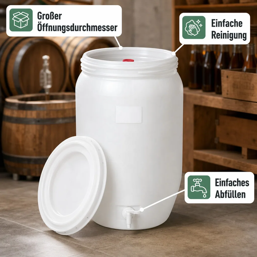 Kunststofffass, Gärfass mit Gärspund und Zapfhahn, 120L