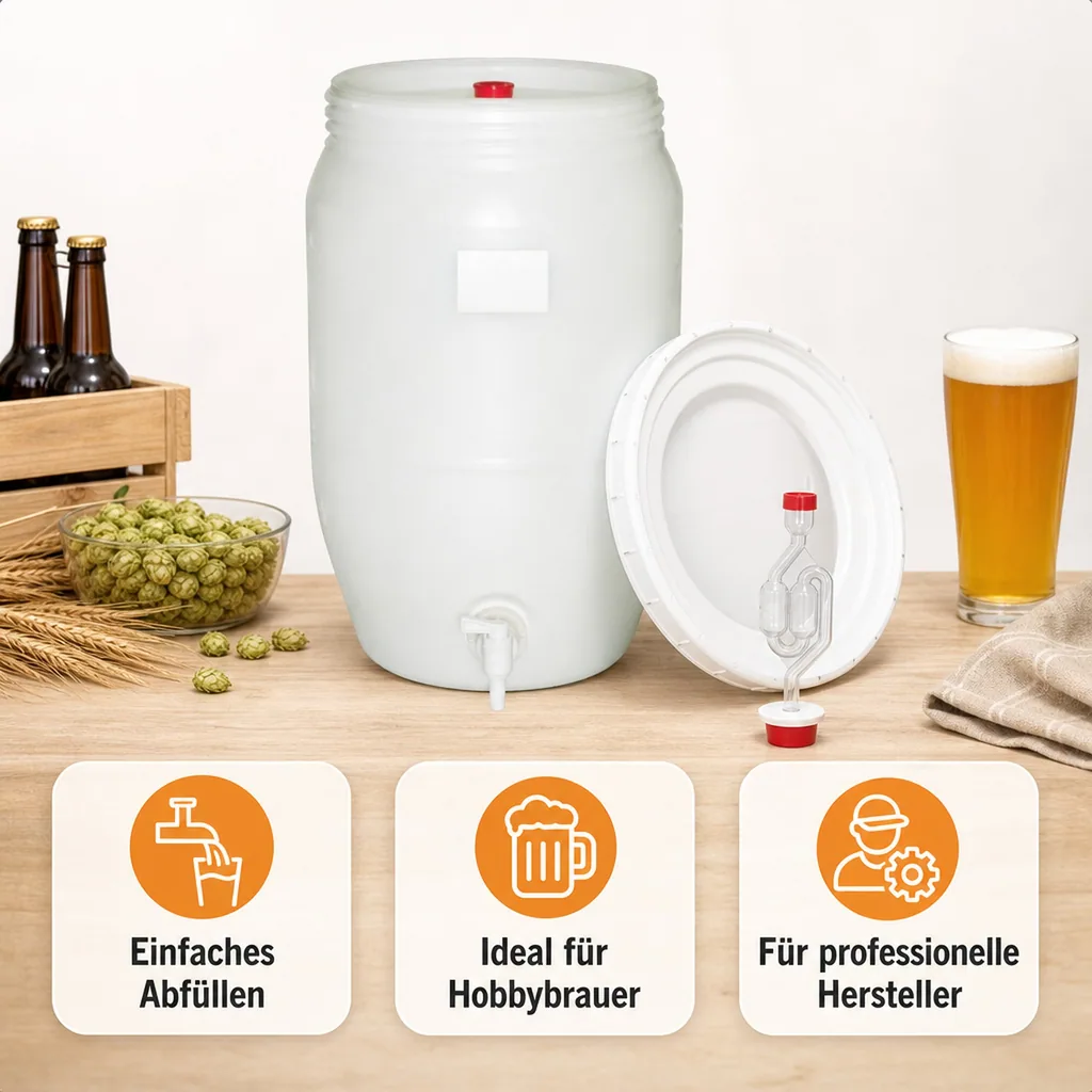 Kunststofffass, Gärfass mit Gärspund und Zapfhahn, 120L