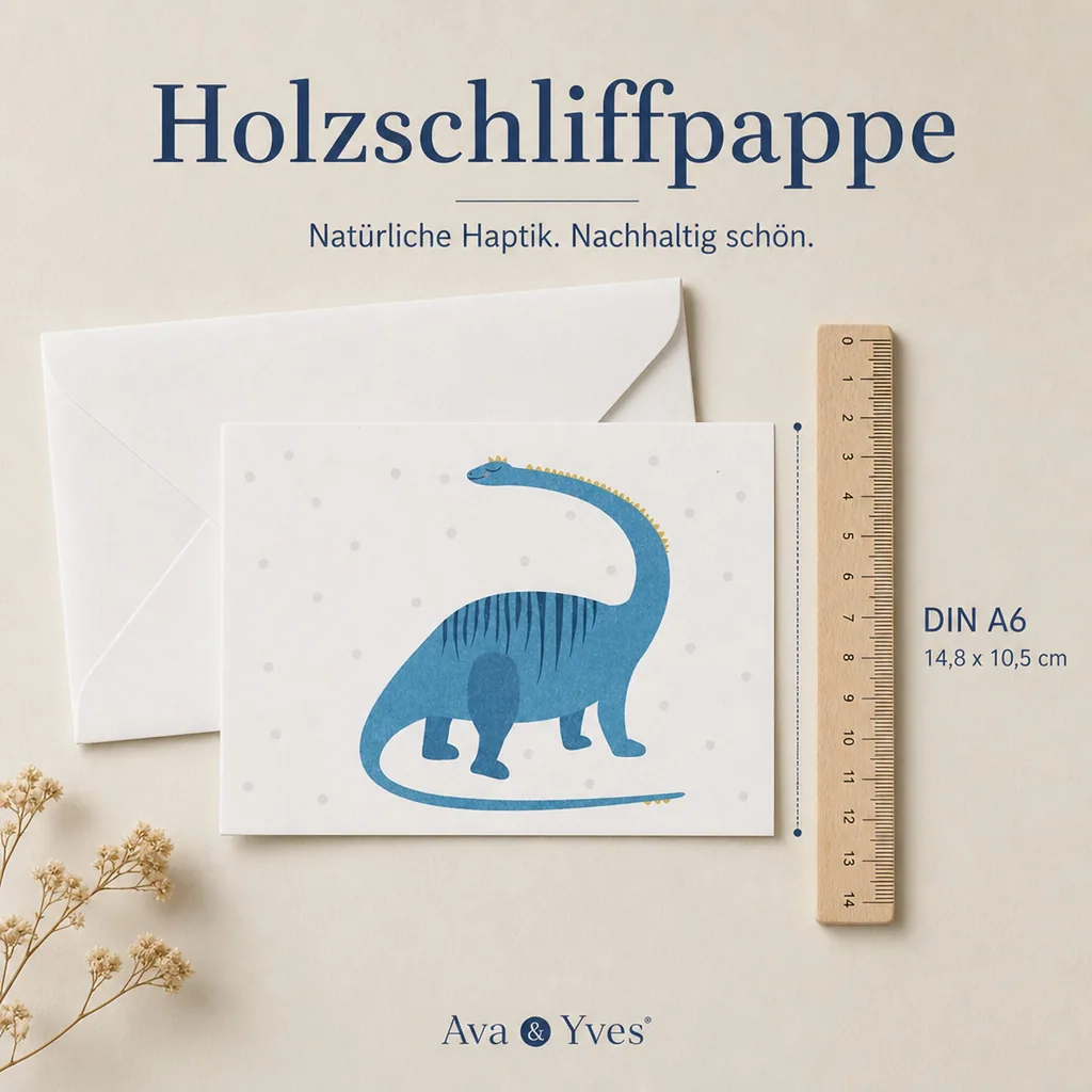Ava & Yves Postkarte Dino blau