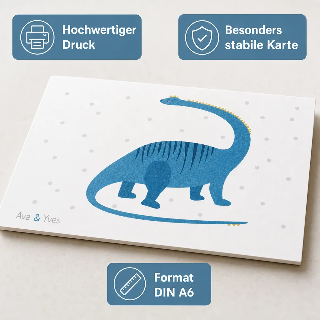 Ava & Yves Postkarte Dino blau