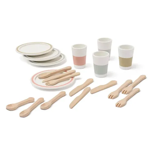 Kids Concept Spielzeug Geschirr-Set Bistro Holz weiss pastell