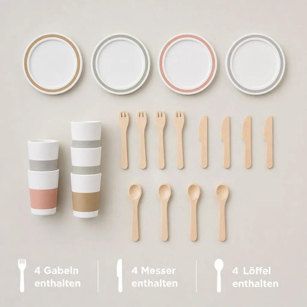 Kids Concept Spielzeug Geschirr-Set Bistro Holz weiss pastell