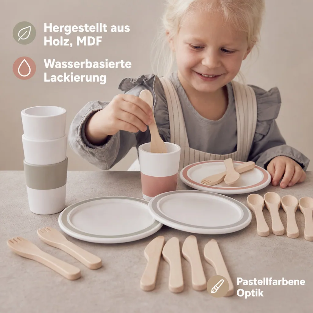 Kids Concept Spielzeug Geschirr-Set Bistro Holz weiss pastell