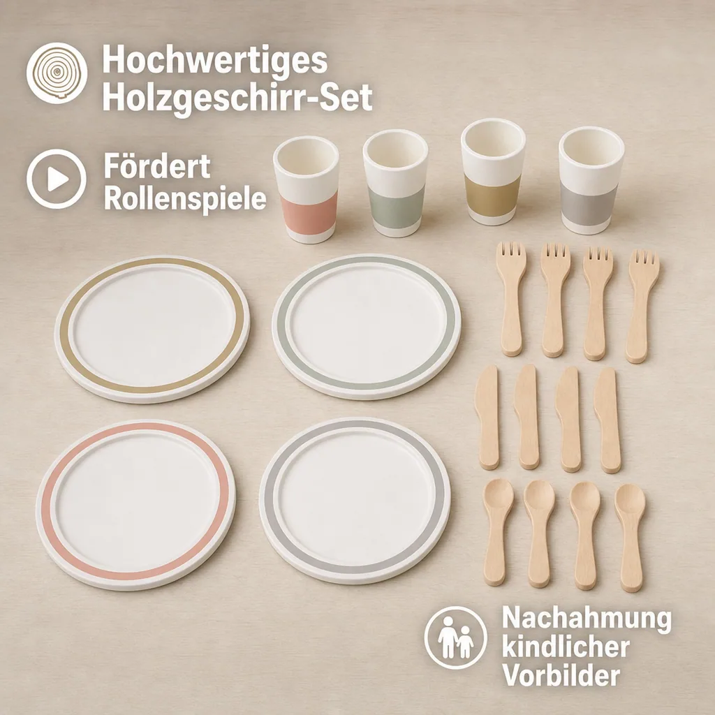 Kids Concept Spielzeug Geschirr-Set Bistro Holz weiss pastell