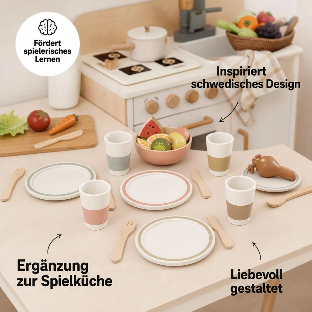 Kids Concept Spielzeug Geschirr-Set Bistro Holz weiss pastell