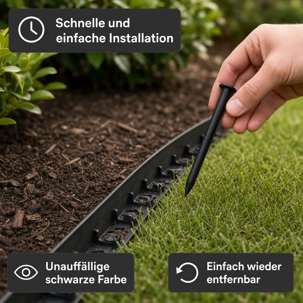 Fixiernägel, 20 cm, Schwarz, Befestigung für Rasenkanten, Rasengitter