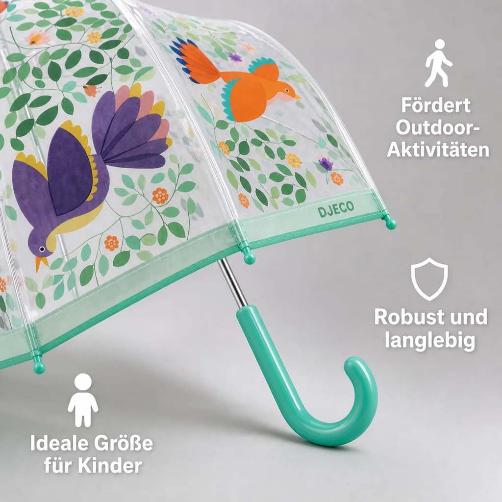 Djeco Kinder Regenschirm Vögel und Blätter