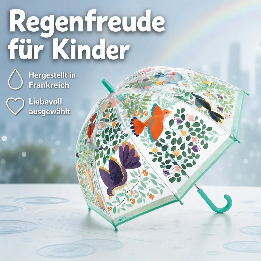 Djeco Kinder Regenschirm Vögel und Blätter