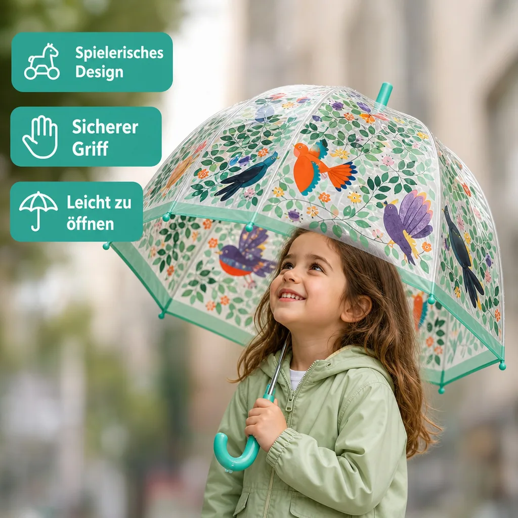 Djeco Kinder Regenschirm Vögel und Blätter