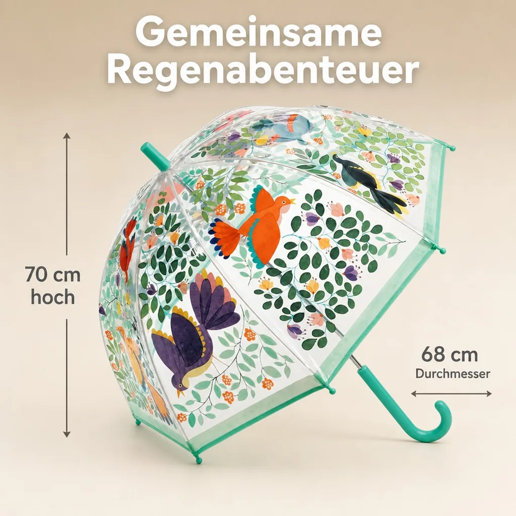 Djeco Kinder Regenschirm Vögel und Blätter