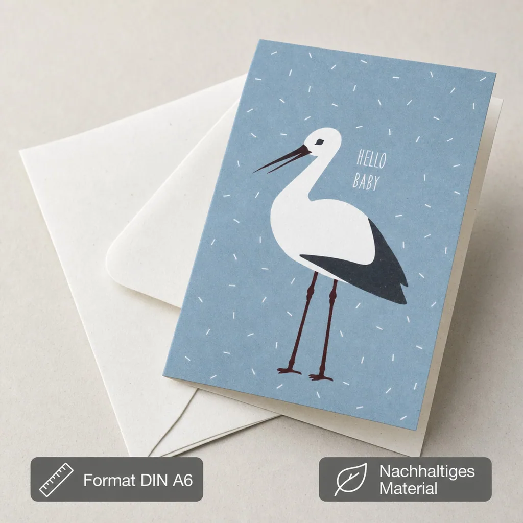 Ava & Yves Glückwunsch Karte zur Geburt Storch blau