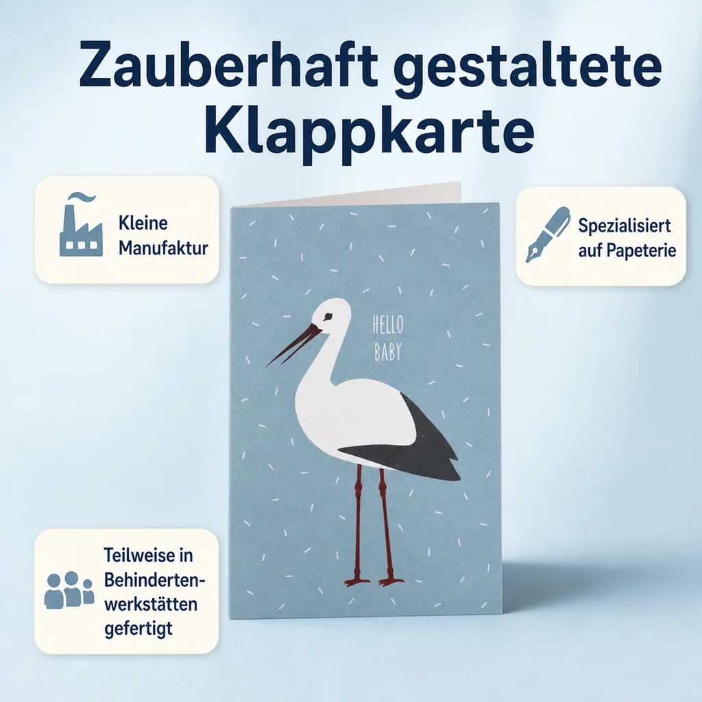 Ava & Yves Glückwunsch Karte zur Geburt Storch blau